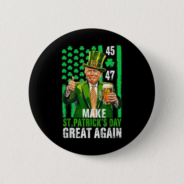 Make St Patricks Day Great Again Shamrock Trump Am 2 Inch Round Button (Front)