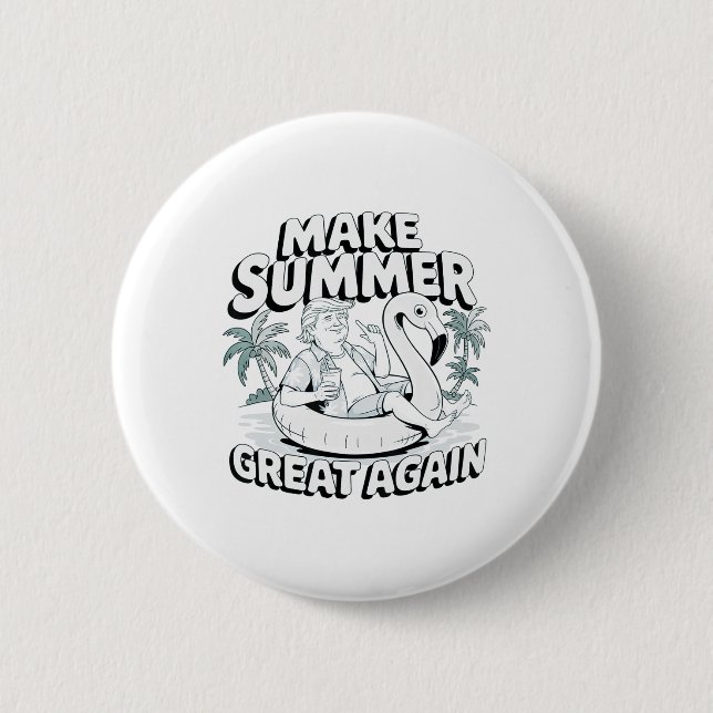 Make Summer Great Again Funny Trump Flamingo Float 2 Inch Round Button (Front)