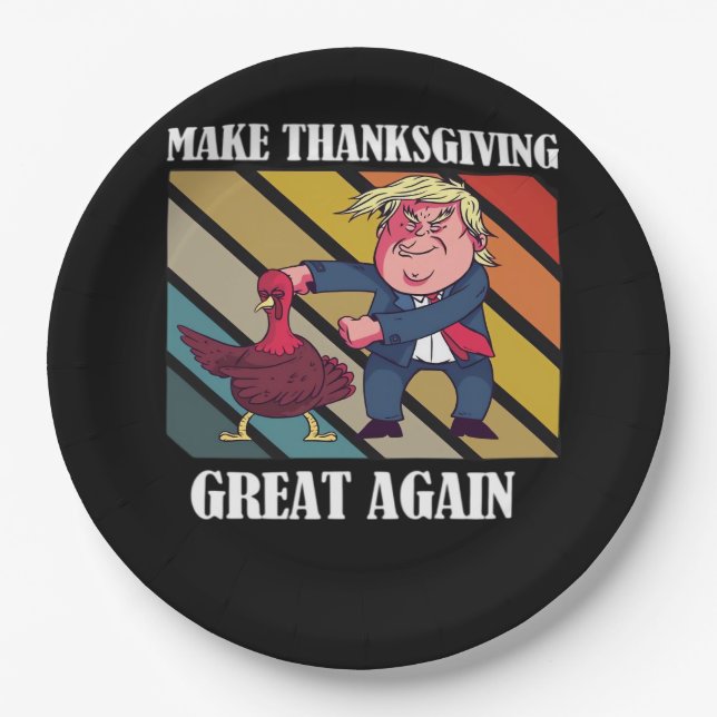 Make Thanksgiving Great Again Trumpkin – Sloth & S Paper Plate (Front)