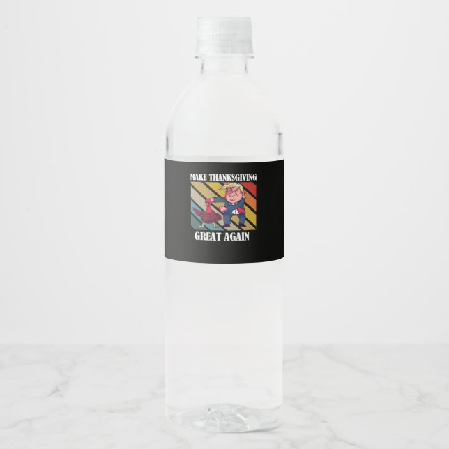 Make Thanksgiving Great Again Trumpkin – Sloth & S Water Bottle Label (Front)