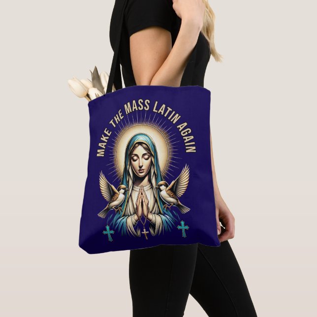 Make the Mass Latin Again Virgin Mary Tote (Close Up)