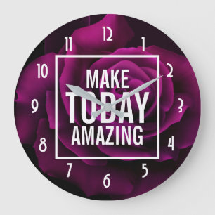 Make today Amazing Purple Rose Inspirational Large Clock