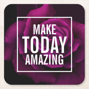 Make today Amazing Purple Rose Inspirational Square Paper Coaster