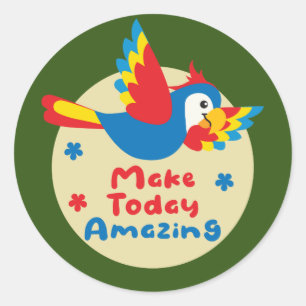 Make today awesome Kawaii colourful parrot flying Classic Round Sticker