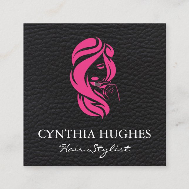 Make Up and Hair Stylist | Leather Square Business Card (Front)
