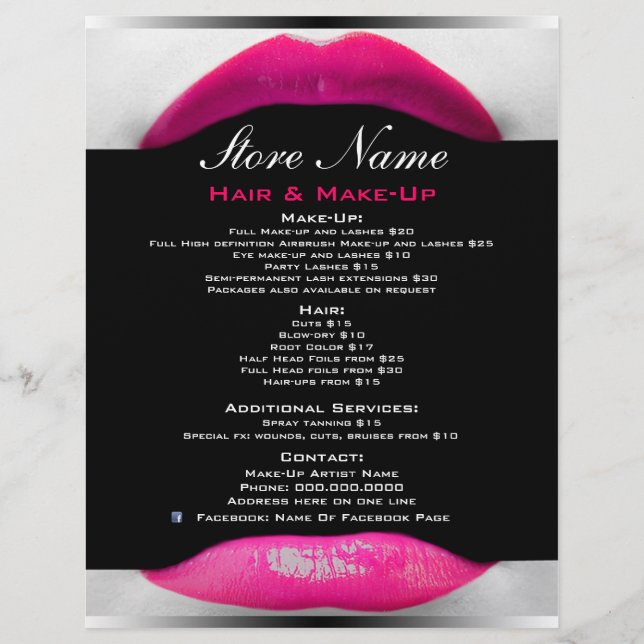 Make-Up Artist Beauty Salon List Of Services Flyer (Front)