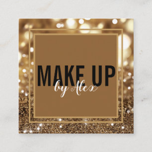 Make up artist bold signature script gold glitter square business card