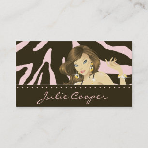 Make up Artist Business Card Pink Woman Zebra