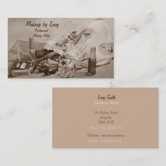 make up artist design retro make up bag beauticans business card (Front/Back)