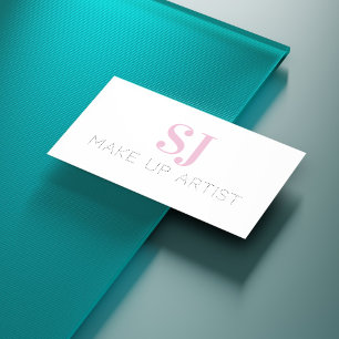 Make Up Artist Minimal Monogram Pink Business Card
