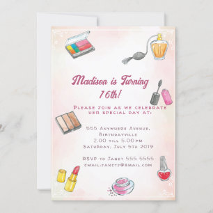 make up birthday invitation