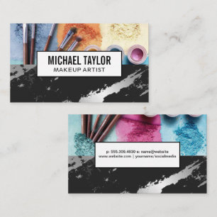 Make Up Brushes and Foundation   Black Marble Business Card