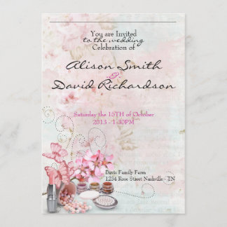 Make up delicate girly feminine wedding invitation