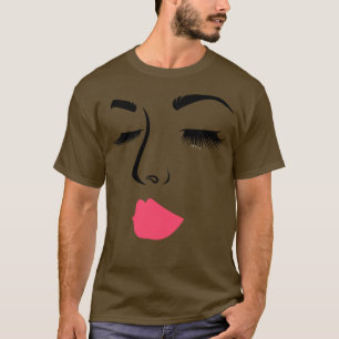 Make Up Face Women Girls Pink Lips Eyelashes T-Shirt