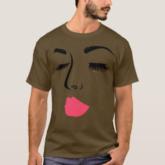 Make Up Face Women Girls Pink Lips Eyelashes T-Shirt