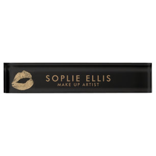 Make Up Gold Glitter Lips Black Personalise Name Nameplate