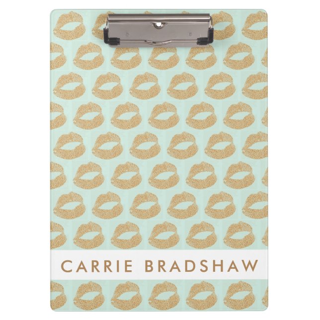 Make Up Gold Glitter Lips Pattern Personalize Name Clipboard (Front)