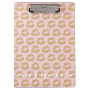 Make Up Gold Glitter Lips Pattern Personalize Name Clipboard