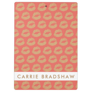 Make Up Gold Glitter Lips Peach Personalize Name Clipboard