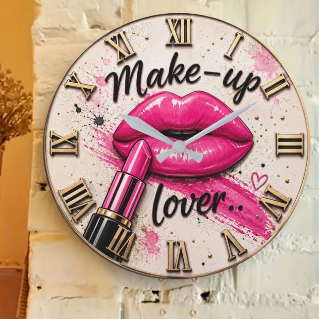 Make Up Lover Glam Beauty Pink Lips Lipstick Large Clock (Creator Uploaded)