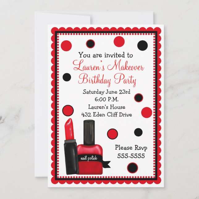 Make-up Make over Birthday Invitations (Front)
