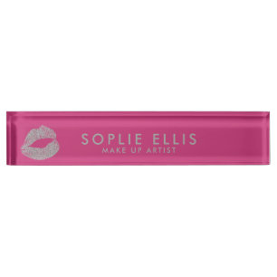 Make Up Silver Glitter Lips Pink Personalize Name Nameplate