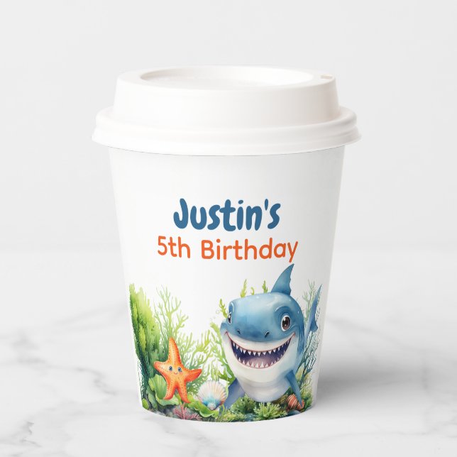 Make Waves Happy Shark Under the Sea Birthday Paper Cups (Front)