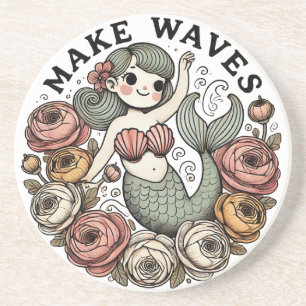 Make Waves Mermaid Illustration Cute Mermaids Art  Coaster