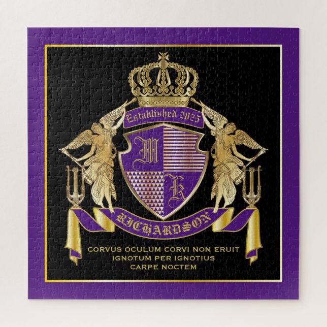 Make Your Coat of Arms Gold Angel Purple Emblem Jigsaw Puzzle (Vertical)