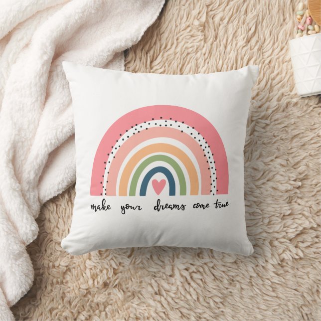 Make Your Dreams Come True Rainbow Throw Pillow (Blanket)