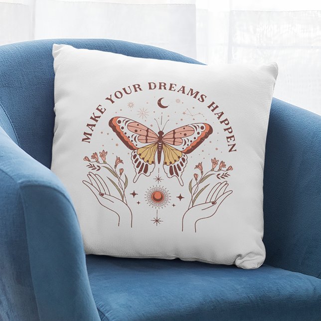 Make Your Dreams Happen Boho Butterfly Throw Pillow (Creator Uploaded)