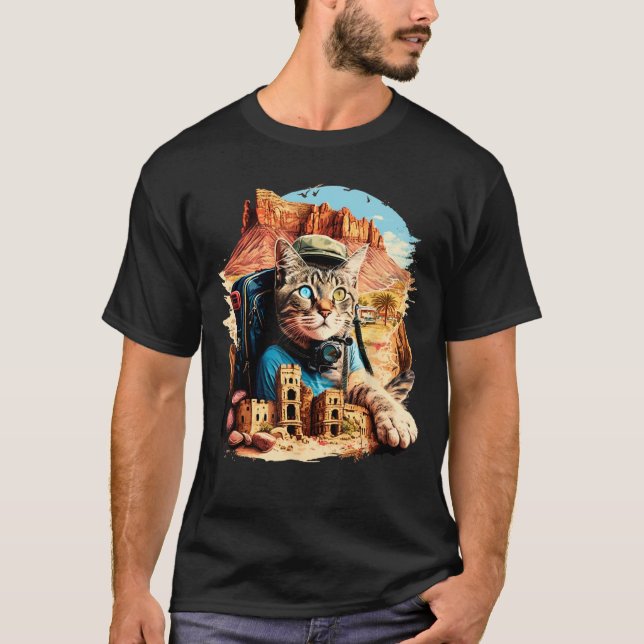 Make Your Memories Last with Tourist Cat Design T-Shirt (Front)