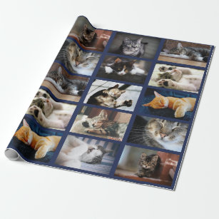 Make Your Own 10 Photo Collage on Navy Blue Wrapping Paper