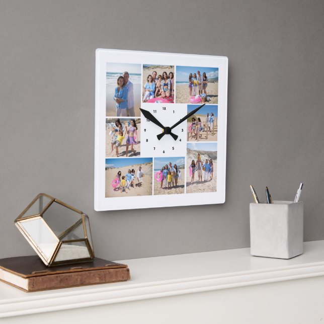 Make Your Own 8 Photo Collage Personalized Square Wall Clock (Office)