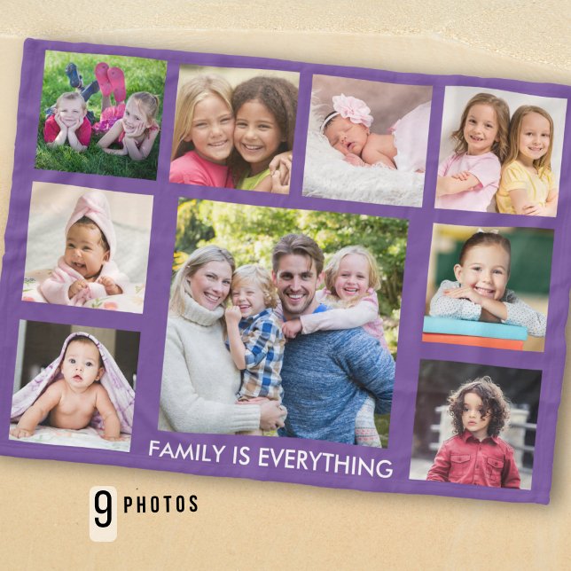 Make Your Own 9 Photo Collage Family Quote Purple Fleece Blanket (Creator Uploaded)