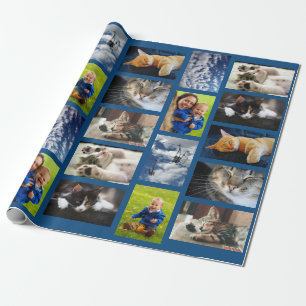 Make Your Own 9 Photo Collage on Blue Wrapping Paper