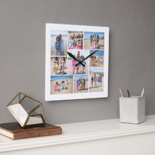 Make Your Own 9 Photo Collage Personalized Square Wall Clock