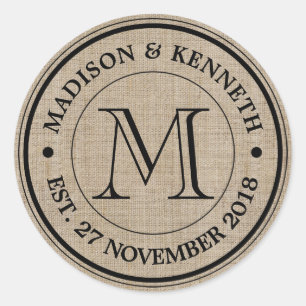 Make Your Own Burlap Retro Logo Monogram Classic Round Sticker