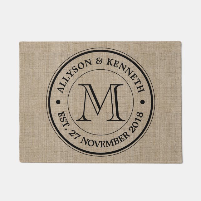 Make Your Own Burlap Retro Logo Monogram Doormat (Front)
