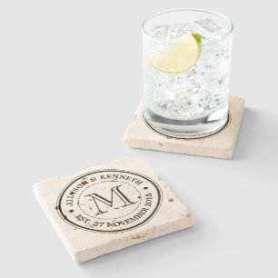 Make Your Own Burlap Retro Logo Monogram Stone Coaster