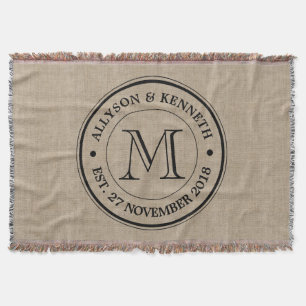 Make Your Own Burlap Retro Logo Monogram Throw Blanket