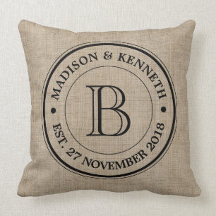 Make Your Own Burlap Retro Logo Monogram Throw Pillow
