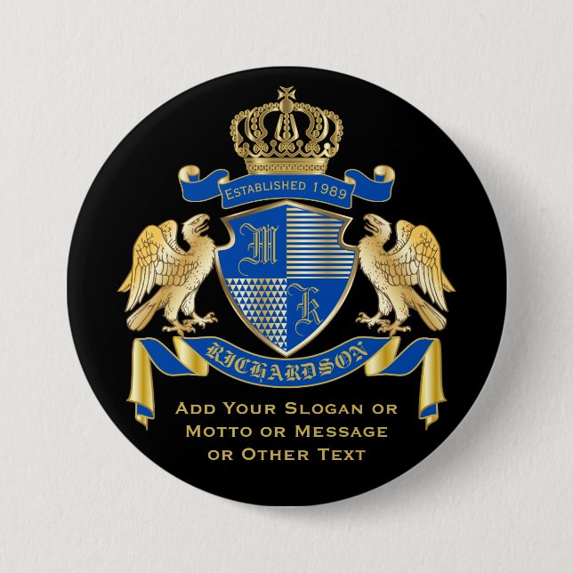 Make Your Own Coat of Arms Blue Gold Eagle Emblem 3 Inch Round Button (Front)