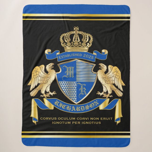 Make Your Own Coat of Arms Blue Gold Eagle Emblem Sherpa Blanket (Front)