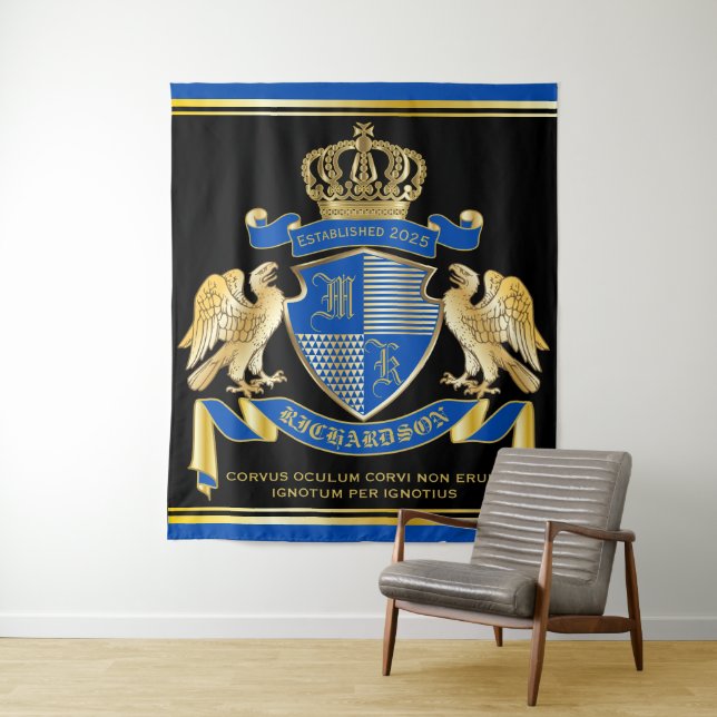 Make Your Own Coat of Arms Blue Gold Eagle Emblem Tapestry (In Situ)