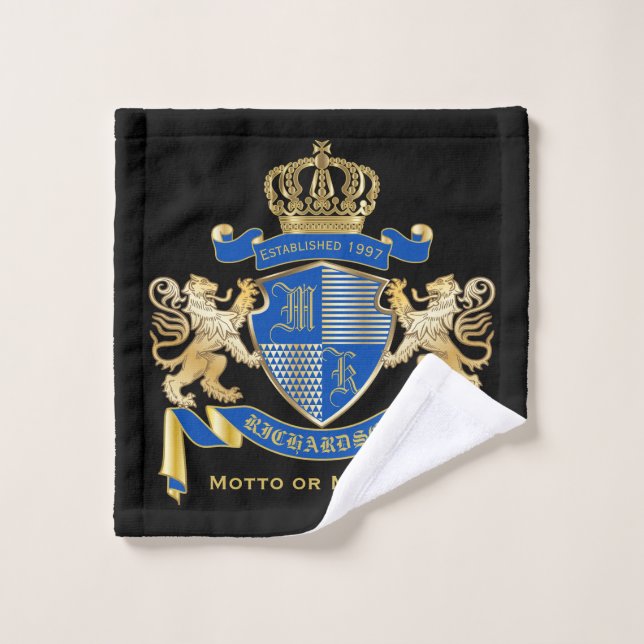 Make Your Own Coat of Arms Blue Gold Lion Emblem Wash Cloth (Wash Cloth)