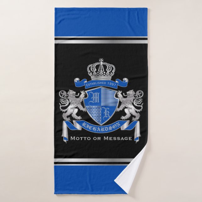 Make Your Own Coat of Arms Blue Silver Lion Emblem (Serviette de bain)