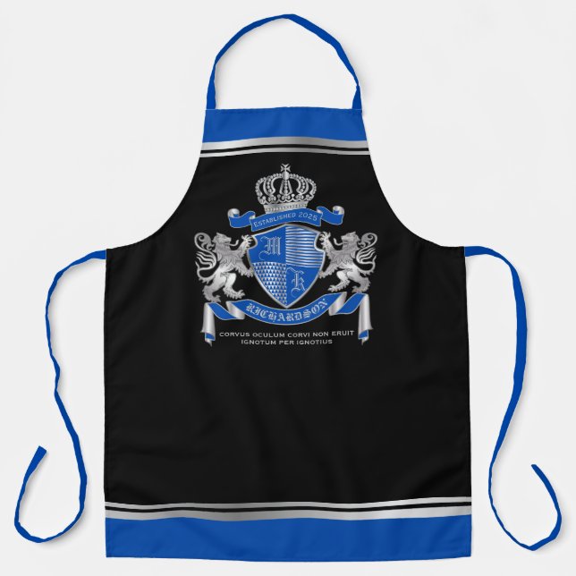 Make Your Own Coat of Arms Blue Silver Lion Emblem Apron (Front)