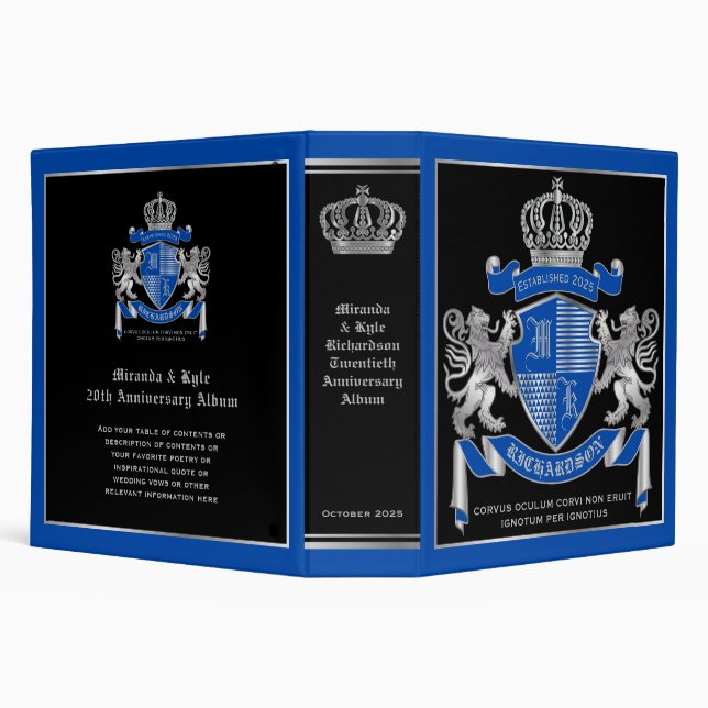Make Your Own Coat of Arms Blue Silver Lion Emblem Binder (Background)