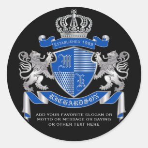 Make Your Own Coat of Arms Blue Silver Lion Emblem Classic Round Sticker